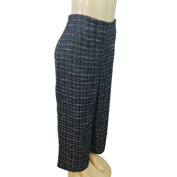 Loft Womens Tweed Wide-Leg Crop Pants Black/Green Size 12  - New - Picture 2 of 8